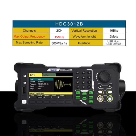 2-Channel Arbitrary Waveform Generator 15MHz 300MSa/s DDS Function Signal Source Frequency Generator HDG3012B