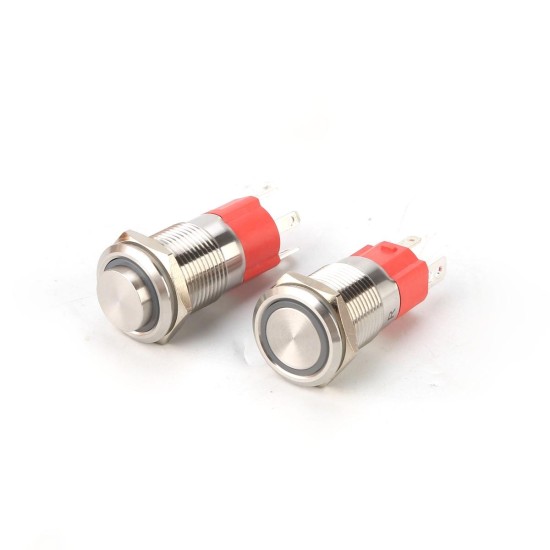 16MM 10A 250V 12V 4Pin LED Light Button Switch Momentary Reset Metal Push Button Switch