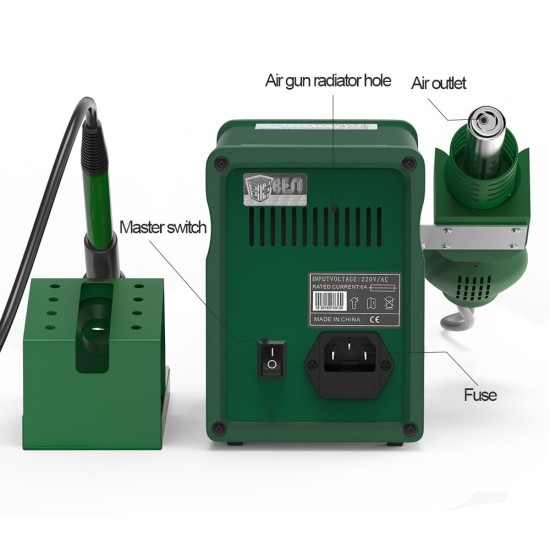 878D 2 in 1 110V/220V Digital Display Lead-free Hot Air Gun Soldering Rework Station with 3 Nozzles