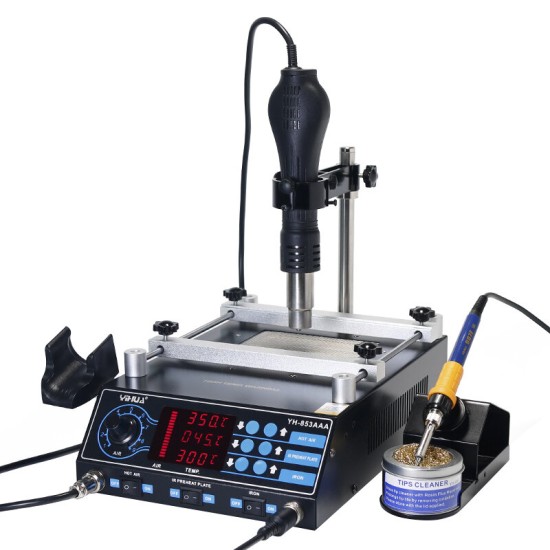 853AAA 220V 3 In 1 Preheating Station Infrared BGA Rework Soldering Station Hot Air Tool 60W Tin Soldering Iron
