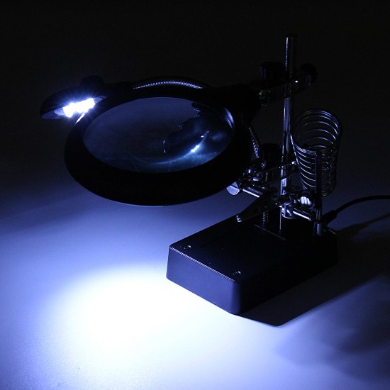 5 LED Light Magnifier Magnifying Glass Helping Hand Soldering Stand with 3 Lens