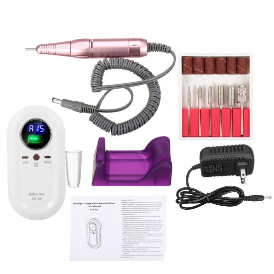 LED Rechargeable Polisher Electric Nail Art Drill File Manicure Machine Tools