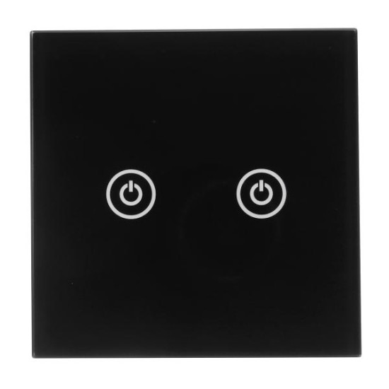 AC100-250V 1 Way 2 Gang Tempered Glass Remote Control Touch Switch Light Wall Switch