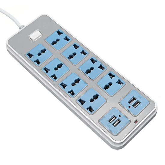 Electric 8 Socket Outlet + 4 USB Extension Power Strip US/UK Plug 6.6ft Cord