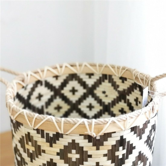 Large Capacity Storage Baskets Woven Bamboo Storage Bucket Handle Flower Pot Vase Toy Holder Household Organizer