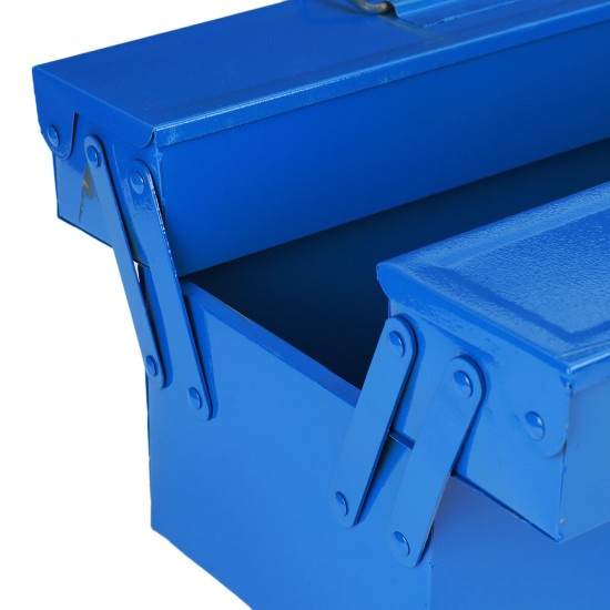 1PCS Blue Double-layer Iron Toolbox Double-layer Iron Toolbox Portable Folding Toolbox Household Storage Box