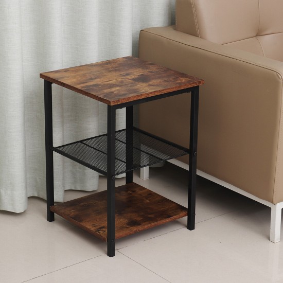 Nightstands 23-Tier Side Table with Adjustable ShelfIndustrial End Table for Small Space in Living RoomBedroom BalconyStable Metal FrameRustic Brown