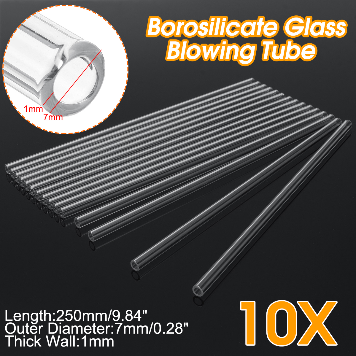 10Pcs-250mm-OD-7mm-1mm-Thick-Wall-Borosilicate-Glass-Blowing-Lab-Tube-1603813-2