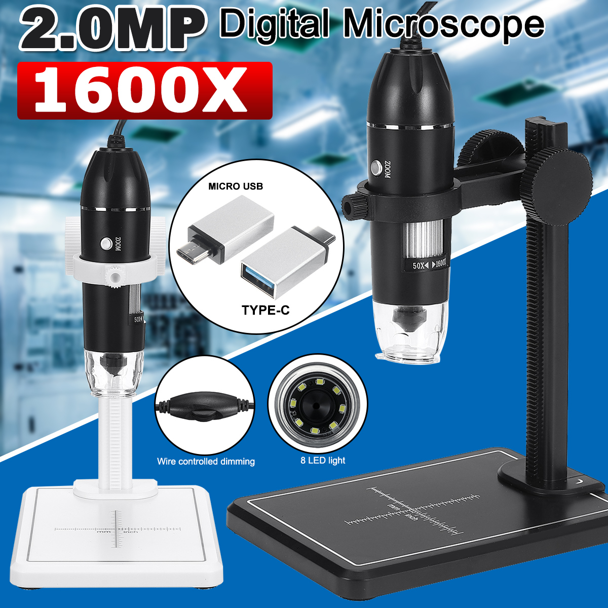1600X-8LED-2MP-USB-Digital-Microscope-Borescope-Magnifier-Camera-Stand-Holder-1887210-1