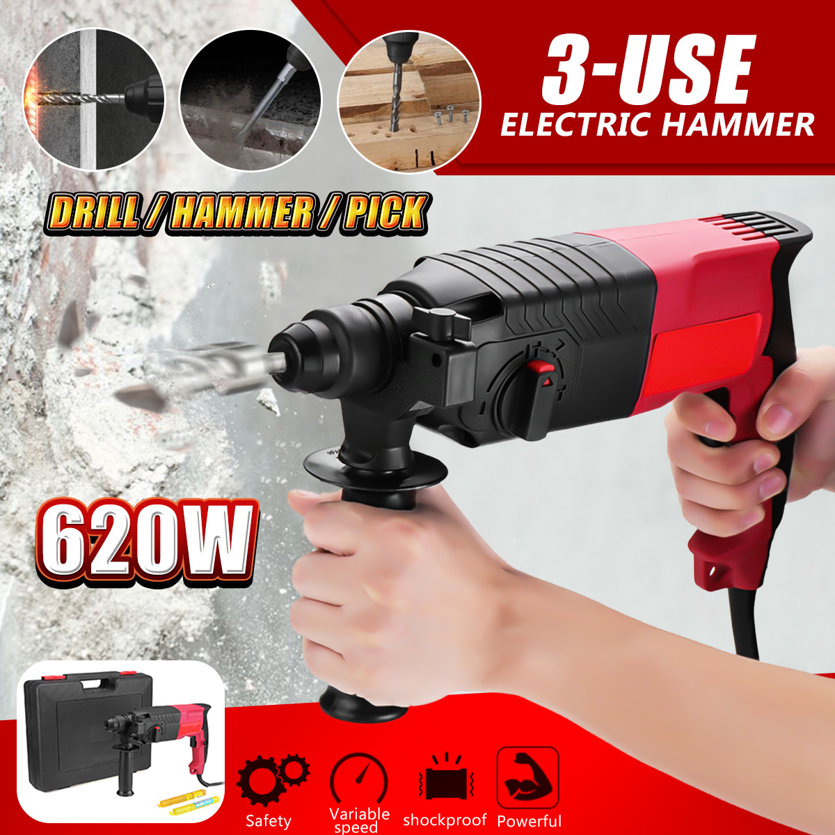 3-In1-620W-24mm-Electric-Hammer-Multifunction-Electric-Drill-Hammer-Pick-Punch-Bit-Set-1409169-1