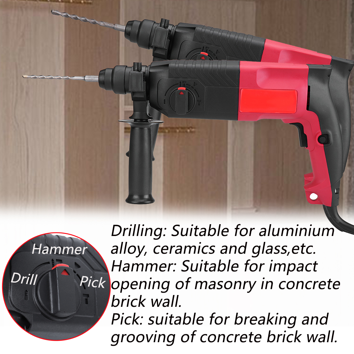 3-In1-620W-24mm-Electric-Hammer-Multifunction-Electric-Drill-Hammer-Pick-Punch-Bit-Set-1409169-5