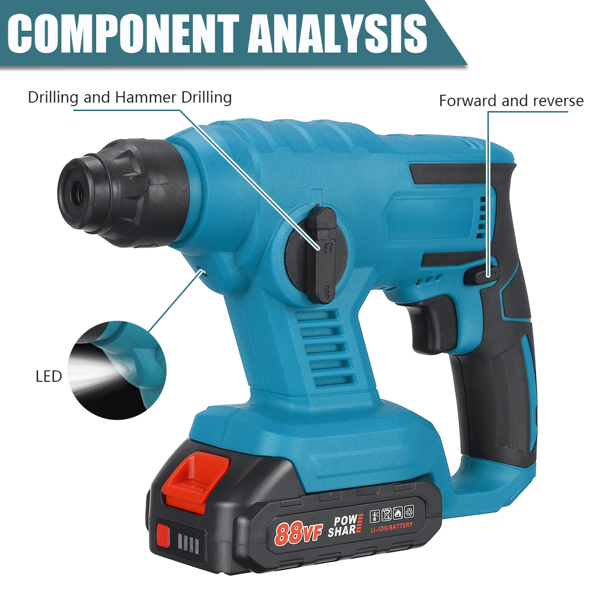 88VF-1800rpm-Cordless-Brushless-Rotary-Hammer-Drill-Fit-18VMakita-Battery-1943502-7