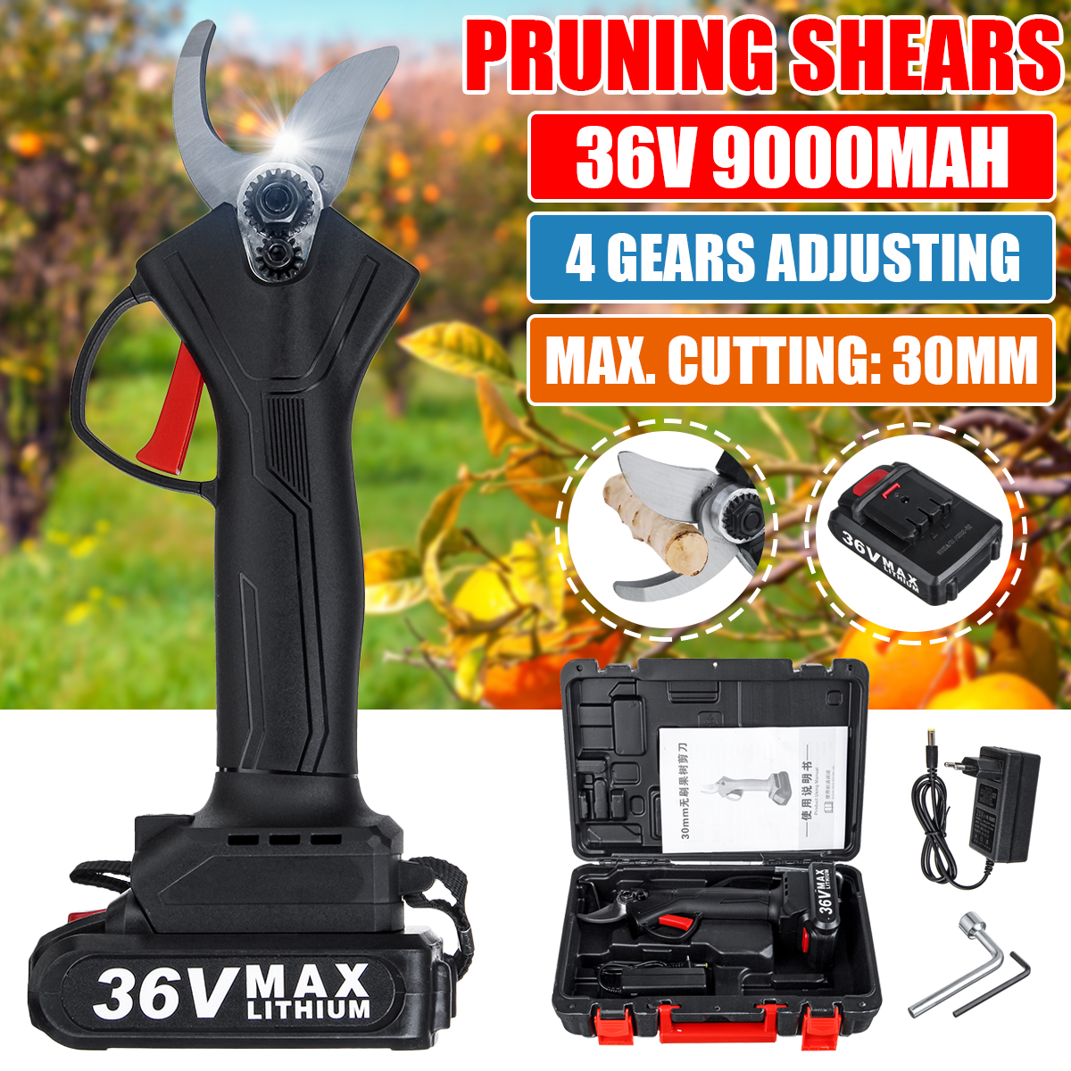 36V-Cordless-Rechargeable-Electric-Pruning-Shears-Secateur-Low-Noise-Branch-Cutter-Scissor-Trimmer-W-1660335-1
