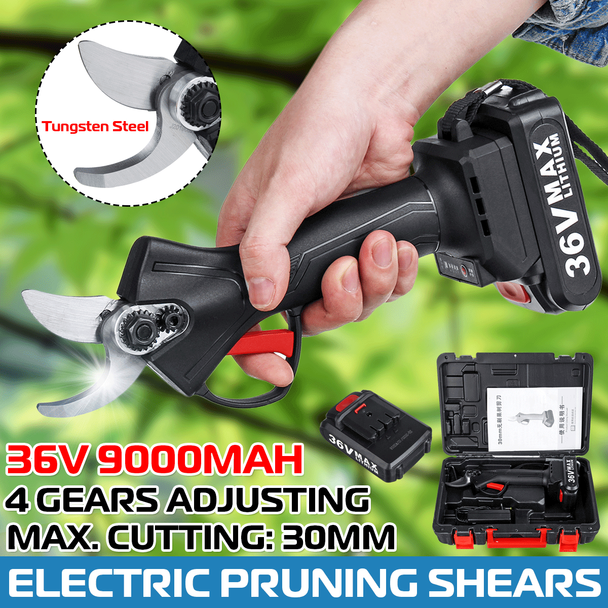 36V-Cordless-Rechargeable-Electric-Pruning-Shears-Secateur-Low-Noise-Branch-Cutter-Scissor-Trimmer-W-1660335-2
