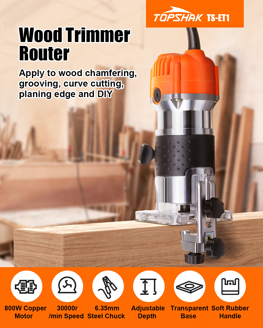 Topshak-TS-ET1-800W-110V220V-Electric-Wood-Trimmer-635mm-Steel-Chuck-For-Wood-Router-Chamfering-Groo-1809819-2