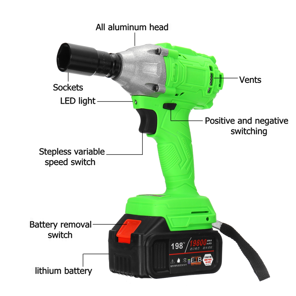 520Nm-198TV-19800mAh-Electric-Cordless-Impact-Wrench-Driver-Tool-12quot-Ratchet-Drive-Sockets-1618429-8