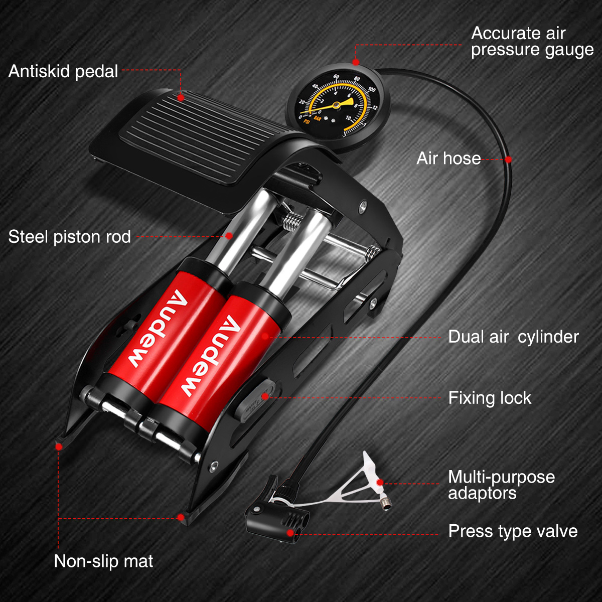 160PSI-Audew-Dual-Cylinder-Double-Barrel-Foot-Air-Pump-with-Air-Pressure-Gauge-Manometer-1340504-4