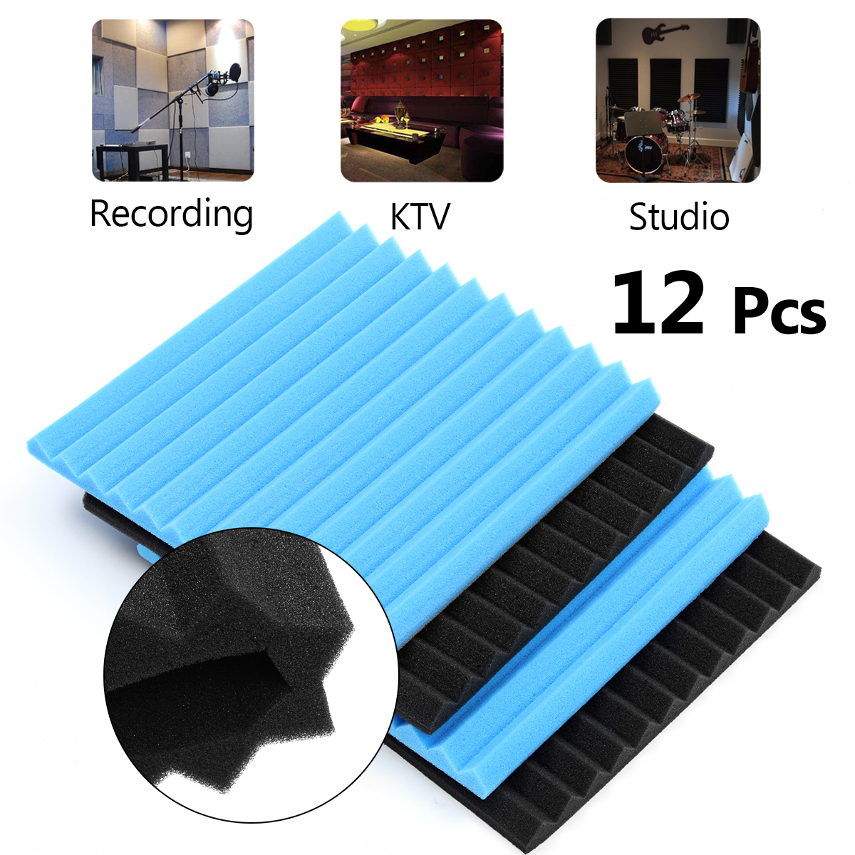 12PCS-Soundproofing-Foam-Tiles-Kits-Black-Blue-1631984-1