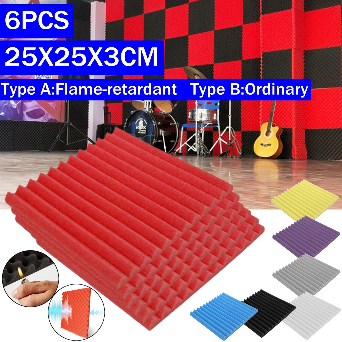 6PCS-Acoustic-Foam-Panel-Sound-Stop-Absorption-Sponge-Studio-KTV-Home-25x25x3cm-1761603-1