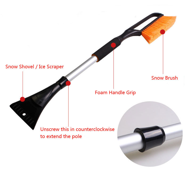 102cm multifunctional retractable snow brush with ice scraper garden cart snow removal shovel tool 1103865-4