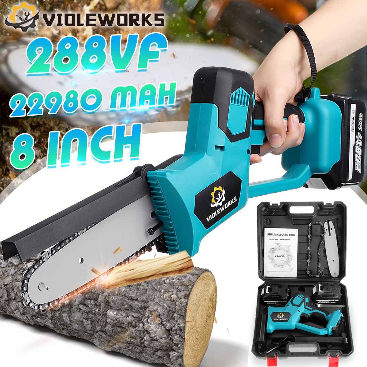 288VF-8Inch-Cordless-Electric-Chainsaws-One-Hand-Saw-Chain-Saw-Woodworking-Tool-W-12pcs-Battery-1835929-2