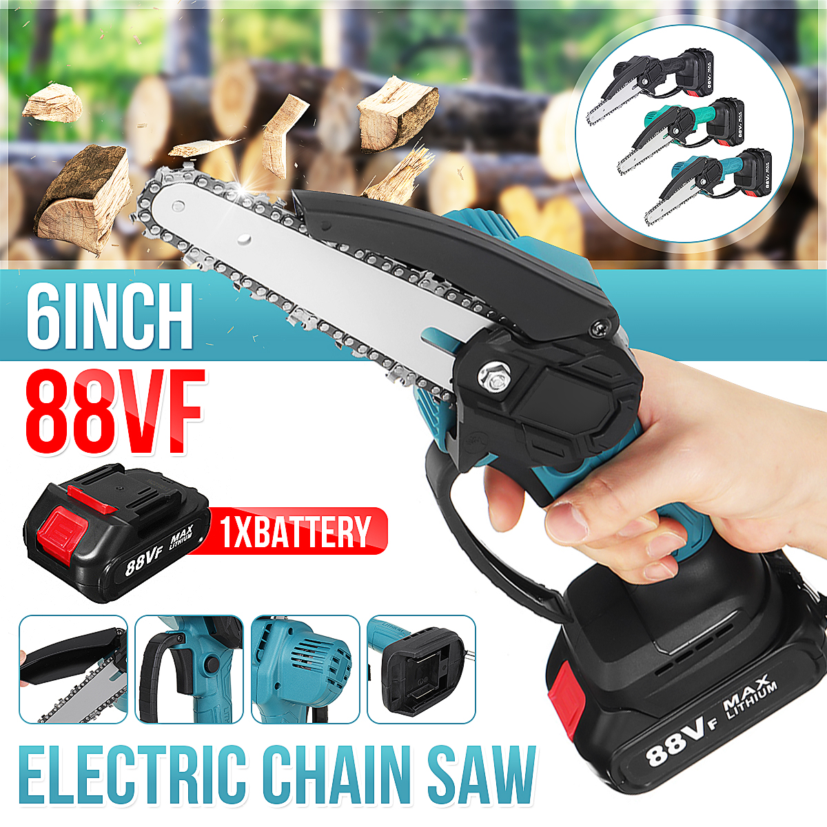 88VF-Electric-Saw-Cordless-6-Inch-One-Hand-Chain-Saws-Woodworking-Cutting-Tool-W-1-Battery-1855400-2
