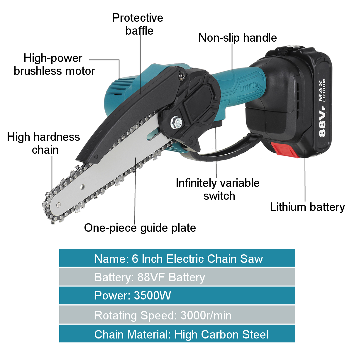 88VF-Electric-Saw-Cordless-6-Inch-One-Hand-Chain-Saws-Woodworking-Cutting-Tool-W-1-Battery-1855400-6