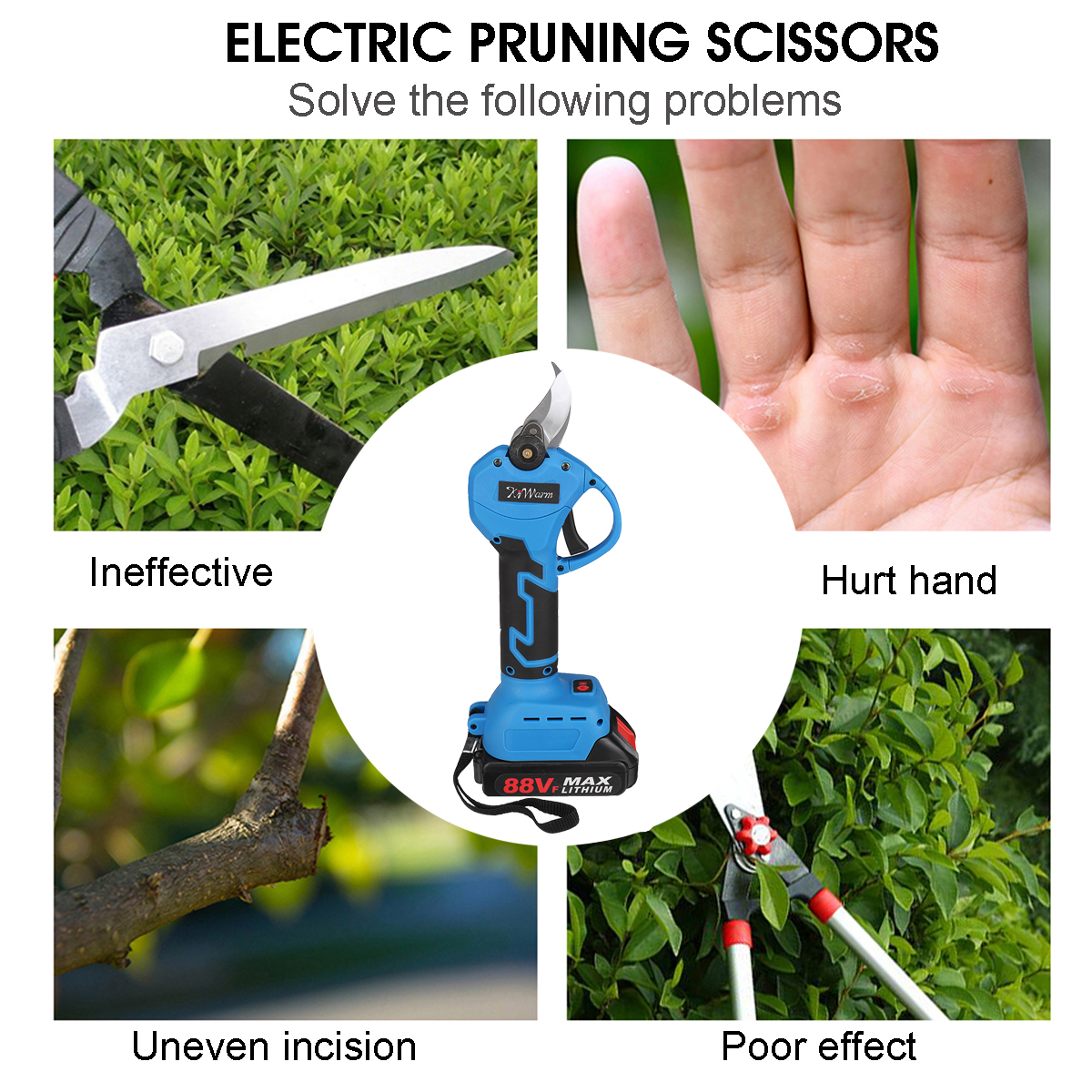 Kiwarm-88VF-30mm-Cordless-Electric-Scissors-Pruning-Shears-Tree-Branch-Pruner-Garden-Tools-W1pc2pcs--1926601-9