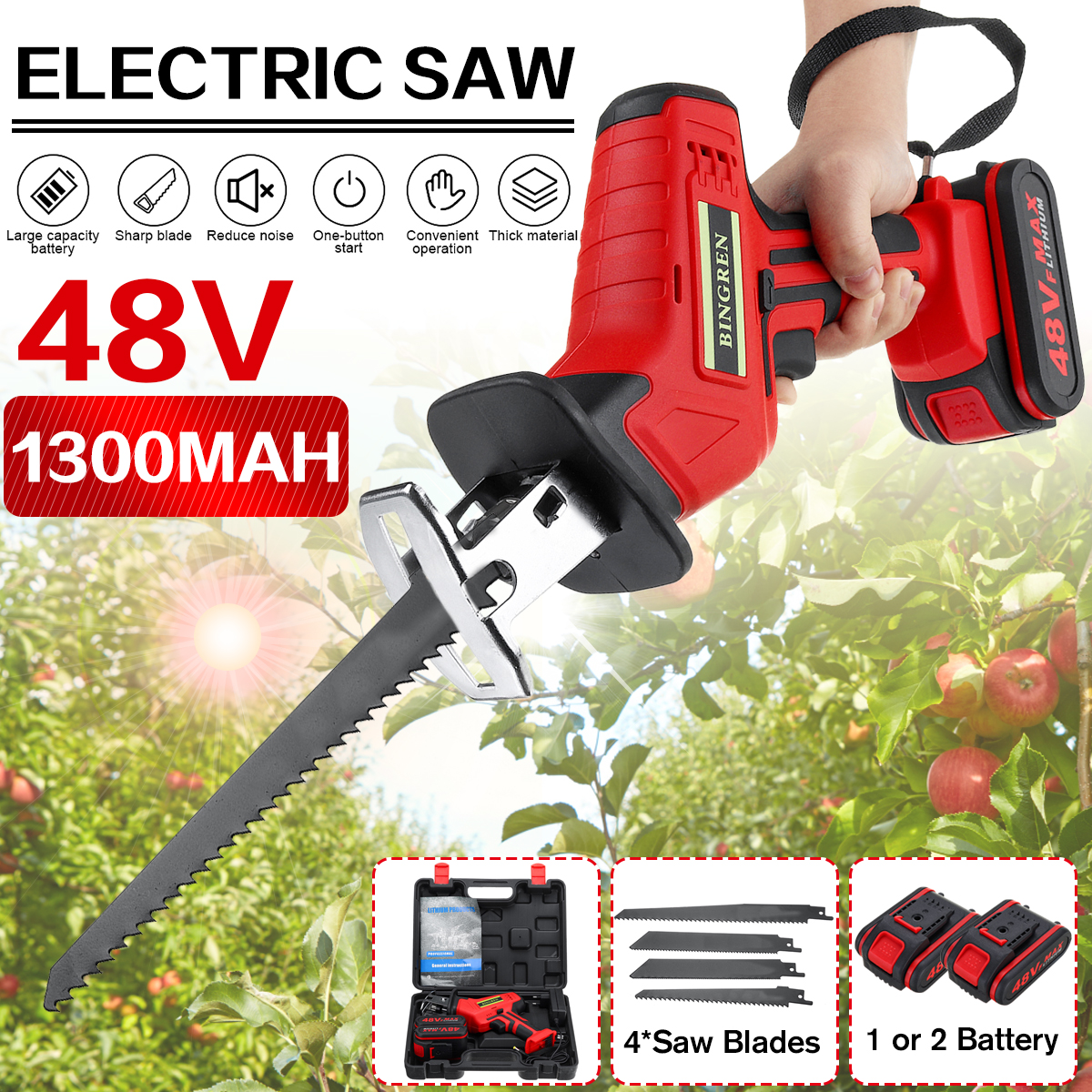VIOLEWORKS-48VF-Electric-Cordless-Reciprocating-Saw-Chainsaw--4-Saw-Blades-Metal-Cutting-Woodworking-1804529-1