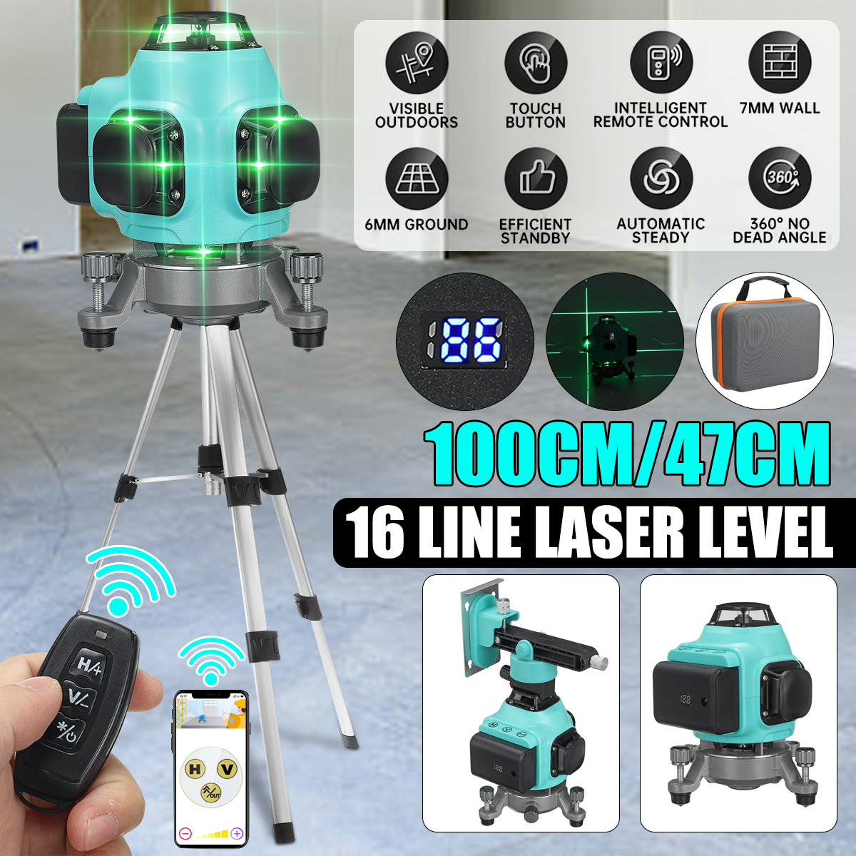81216-Line-360deg-Rotary-Leveling-Cross-Measure-Tool-Green-Laser-Level-Tool-Kit-with-2pcs-Batteries-1914854-1