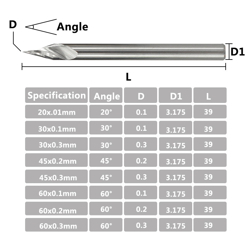 Drillpro-3175mm-Shank-HSS-Engraving-Bit-End-Milling-Cutter-20304560-Degrees-Tip-01-02-03mm-3D-Millin-1721059-1