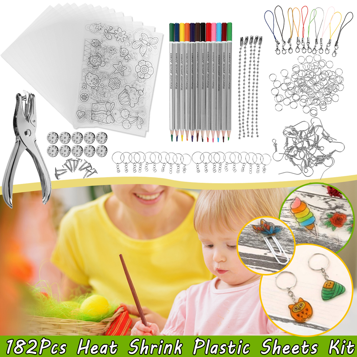 182Pcs-Heat-Shrink-Plastic-Sheets-Kit-Shrinky-Art-Paper-Hole-Punch-Keychains-DIY-1694895-1