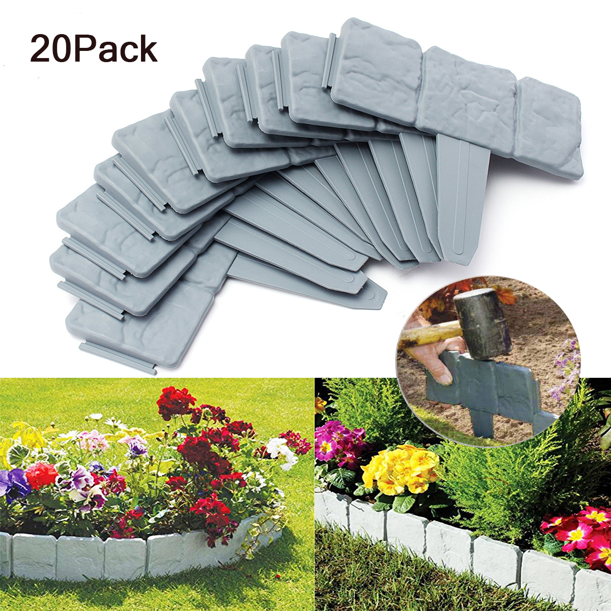 20Pcs-Garden-Fence-Edging-Cobbled-Stone-Effect-Plastic-Lawn-Edging-Plant-Border-Decorations-1349118-1