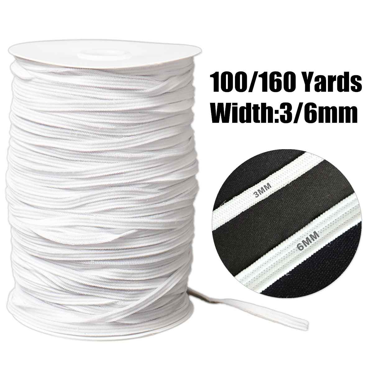 100160-Yards-DIY-Elastic-Band-Sewing-Crafting-Making-Braided-Cords-Knit-White-1671316-2