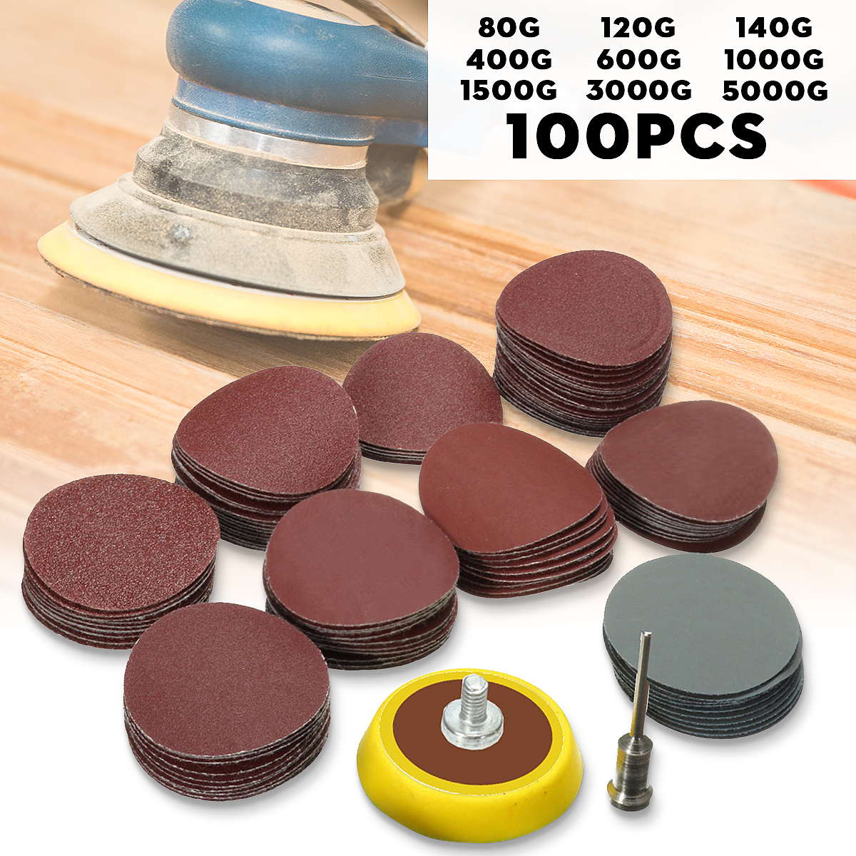 100pcs-25mm-80-5000-Grit-Sanding-Paper-with-18-Inch-Sanding-Pad-Sandpaper-1102046-1