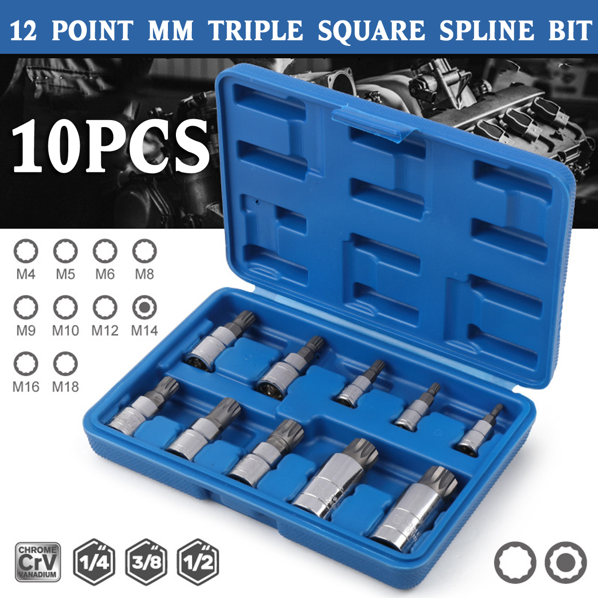 10Pcs-12-Point-Triple-Square-Spline-Socket-Tamper-Proof-4-18mm-Tools-Kit-1609552-1