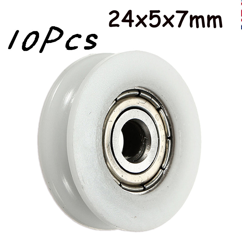 10pcs-5x24x7mm-Ball-Bearing-U-Groove-Nylon-Round-Pulley-Wheel-Roller-For-38mm-Rope-Ball-Bearing-1576319-2