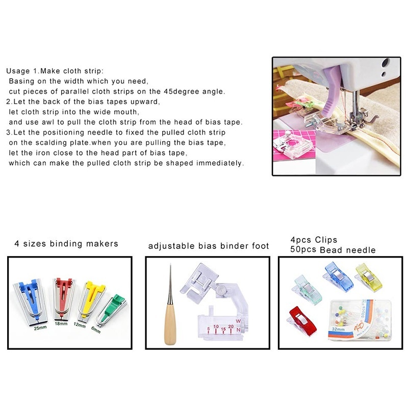 11213Pcs-Fabric-Bias-Tape-Maker-Rotary-Cutter-Kit-Sewing-Quilting-Awl-Pin-Binder-Foot-Tools-Set-1826940-12