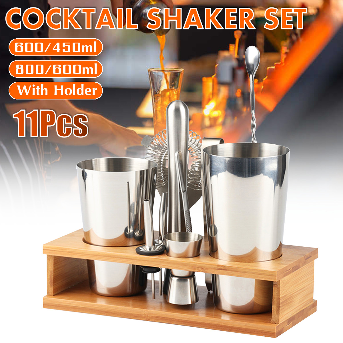 11Pcs-Cocktail-Shaker-Set-Mixer-Martini-Spirits-Bar-Spoon-Jigger-Strainer-Stand-Tools-1732796-2