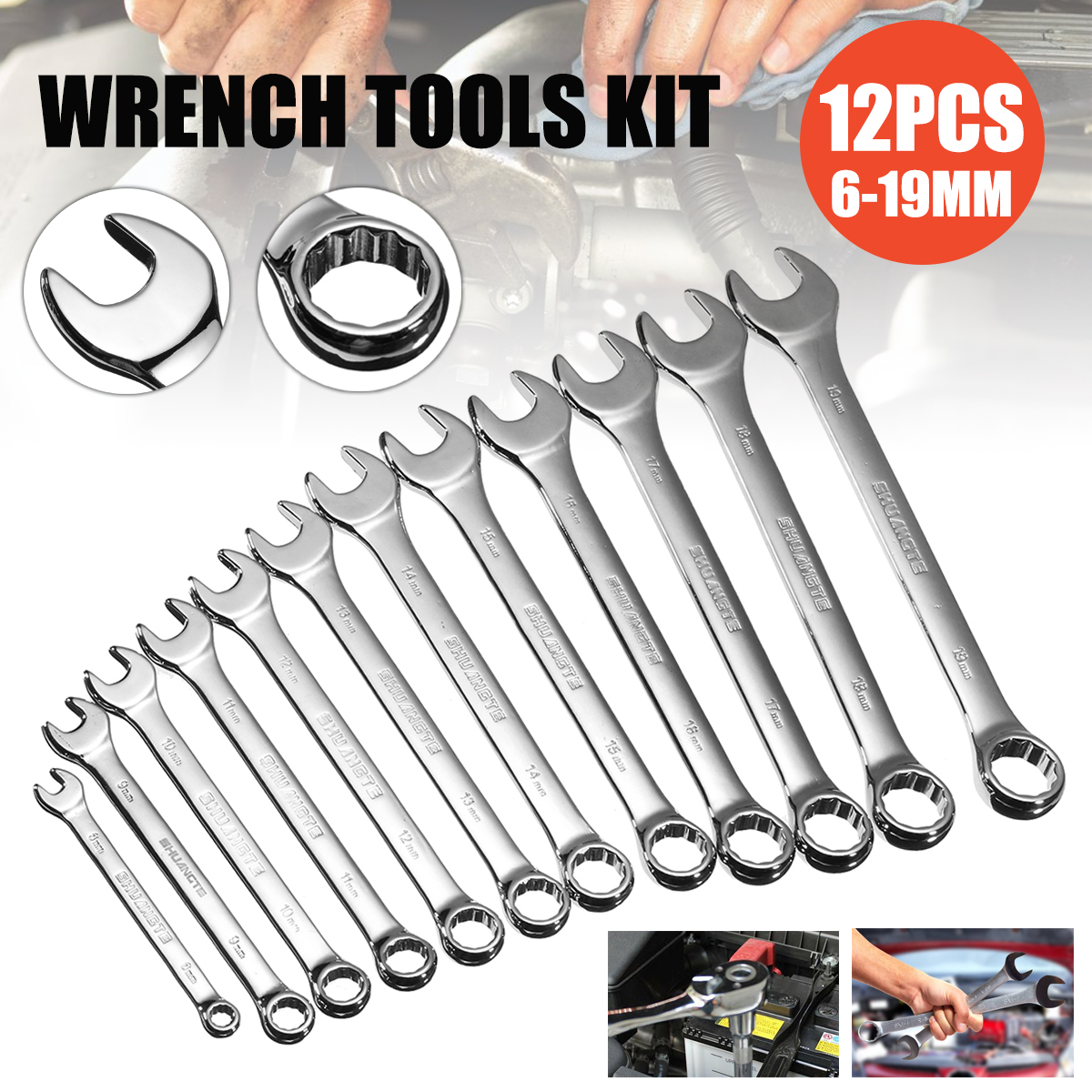 12pcs-Spanners-Wrench-Chrome-Vanadium-Steel-Polished-Tool-Set-Kit-6-19mm-1262792-5