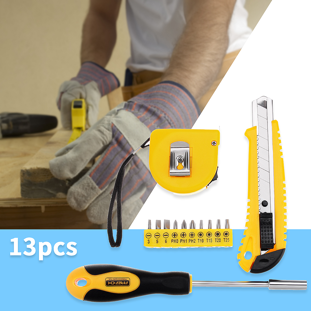 13Pcs-DIY-Household-Hand-Tool-Kit-Maintenance-Repair-Kits-Tape-Measure-Screwdriver-Cutter-Tool-1272087-2