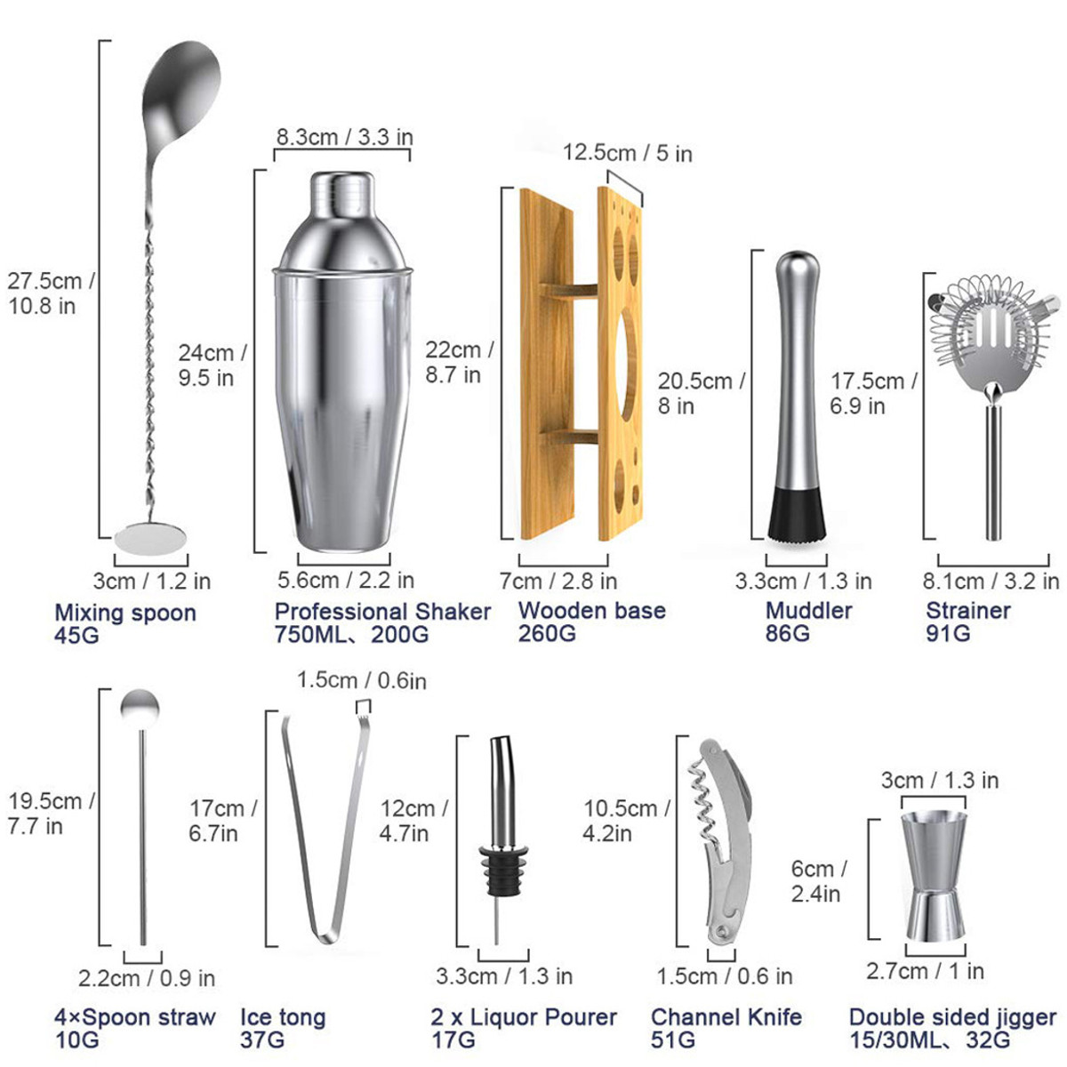 14Pcs-Cocktail-Shaker-Set-Mixer-Martini-Spirits-Bar-Spoon-Jigger-Strainer-Stand-1739695-12