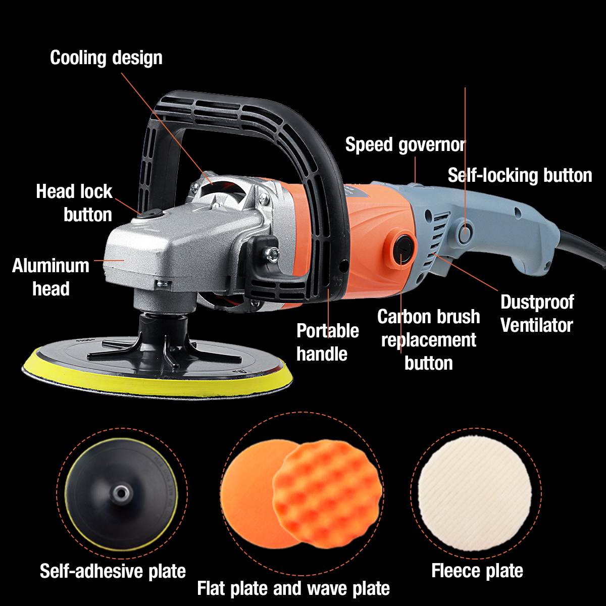 180mm-Car-Polisher-6-Speeds-3000RPM-Electric-Rotary-Buffer-Sander-Polisher-Tool-1814646-10