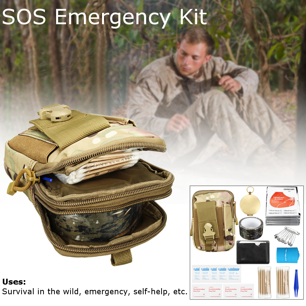 185 件生存工具套件应急生存工具包多功能工具急救用品生存装备 EDC-Ga-1427132-3