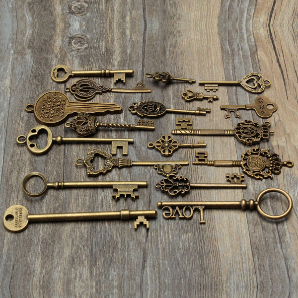 18pcs-Antique-Vintage-Old-Look-Skeleton-Key-Lot-Pendant-Heart-Bow-Lock-996990-7