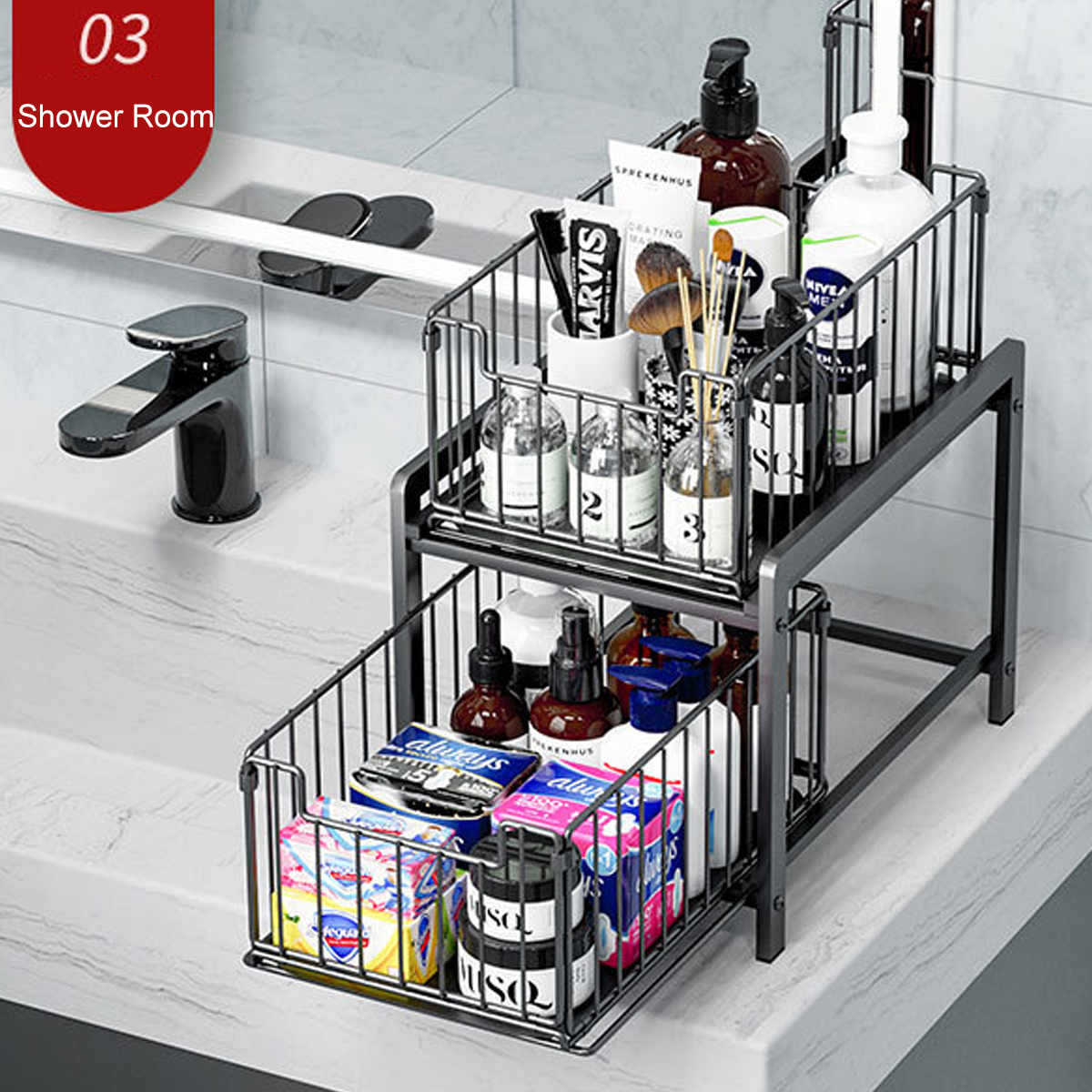 2-Story-Kitchen-Multifunctional-Storage-Rack-Home-Desktop-Pull-Type-1911577-5