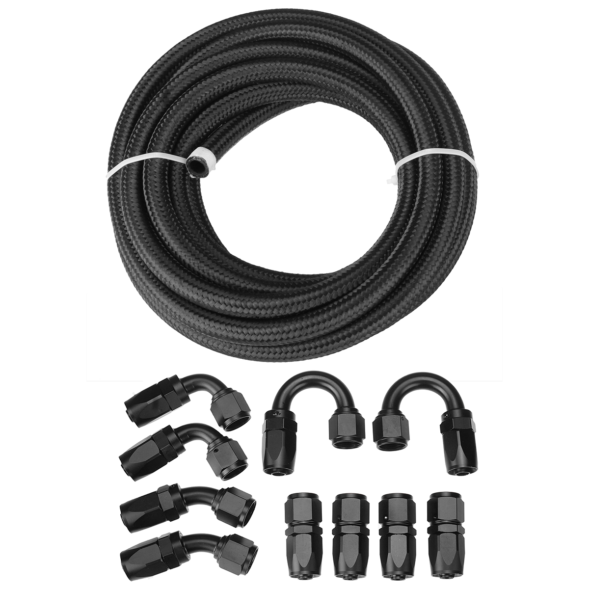 20FT-AN6-AN8-Fuel-Hose-Oil-Gas-Line-Nylon-Stainless-Steel-Braided-Silver-Black-1683239-4