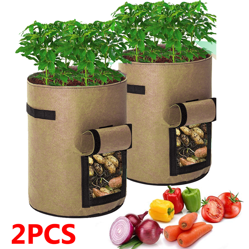 2Pcs-10-Gallon-37L-Khaki-Potato-Planting-Bag-Pot-Planter-Vegetable-Container-Growing-Garden-1703425-1