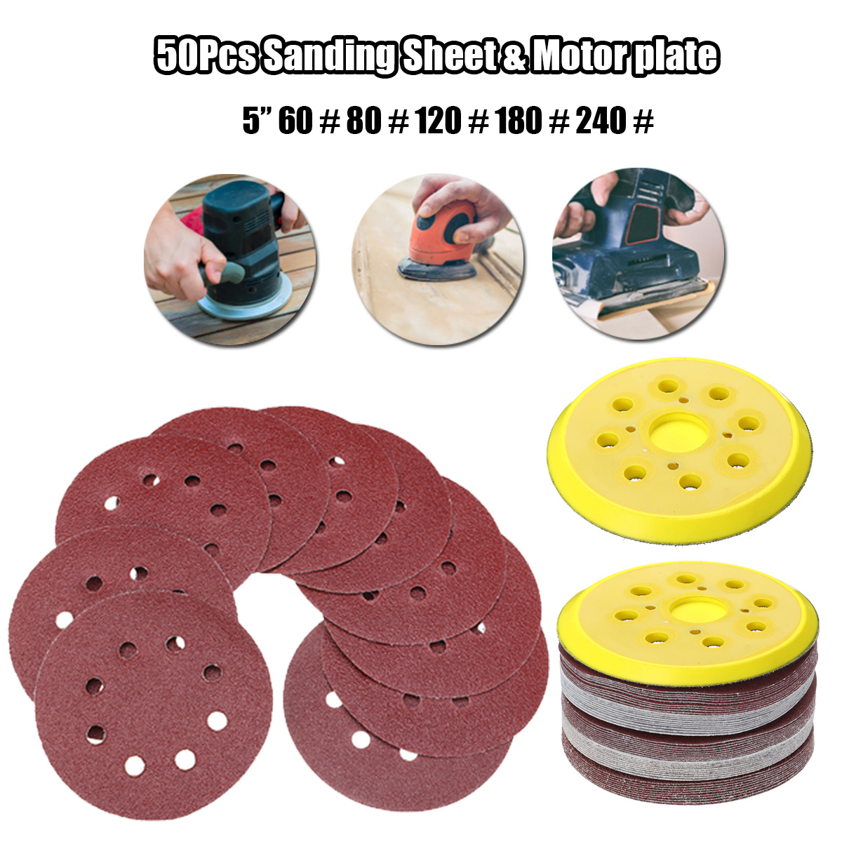 50pcs-125mm-60-240-Grit-Sanding-Sheet-8-Hole-Pads-Sandpaper-with-Polishing-Pad-1628739-2