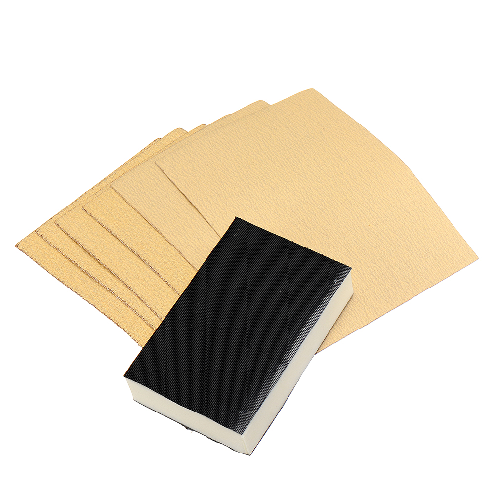 7pcs-154X100mm-Flocking-Yellow-Sandpaper-with-Sponge-Block-1782929-1